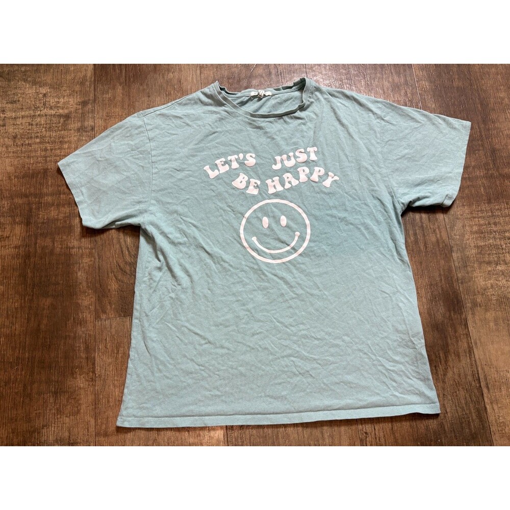 Bae Vely T Shirt Mens Small S " Just Be Happy " Smily Face Blue Short Sleeve